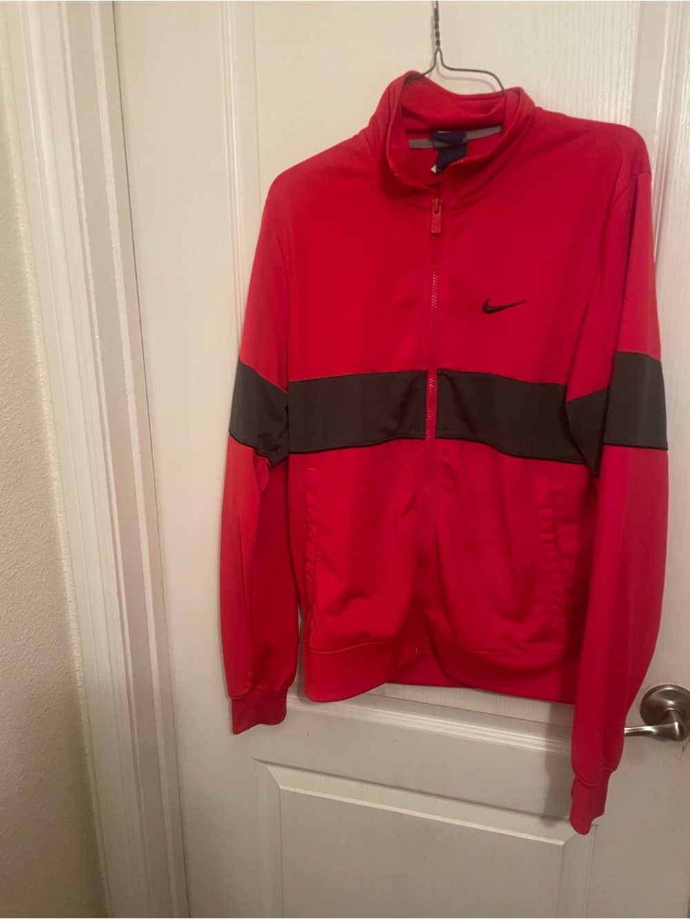 Nike Red Men's Track Jacket with Black Stripe